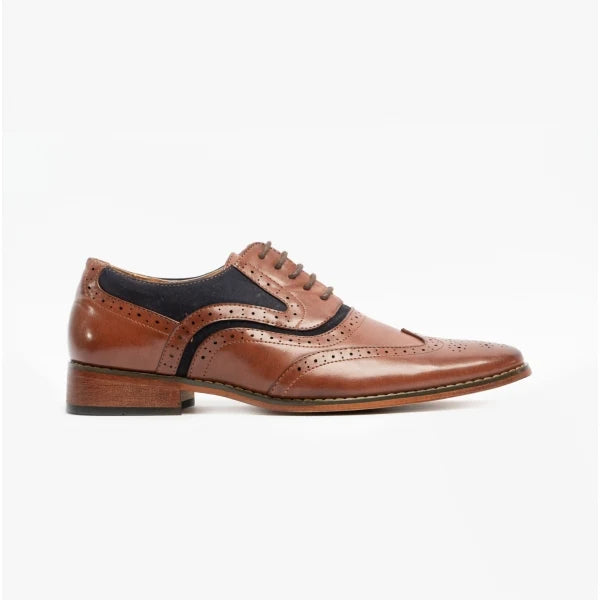 Kids Grant Brogue Shoe in Tan/Navy