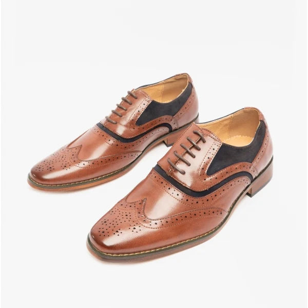 Kids Grant Brogue Shoe in Tan/Navy