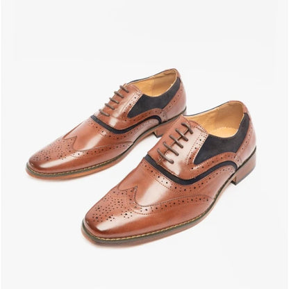Kids Grant Brogue Shoe in Tan/Navy