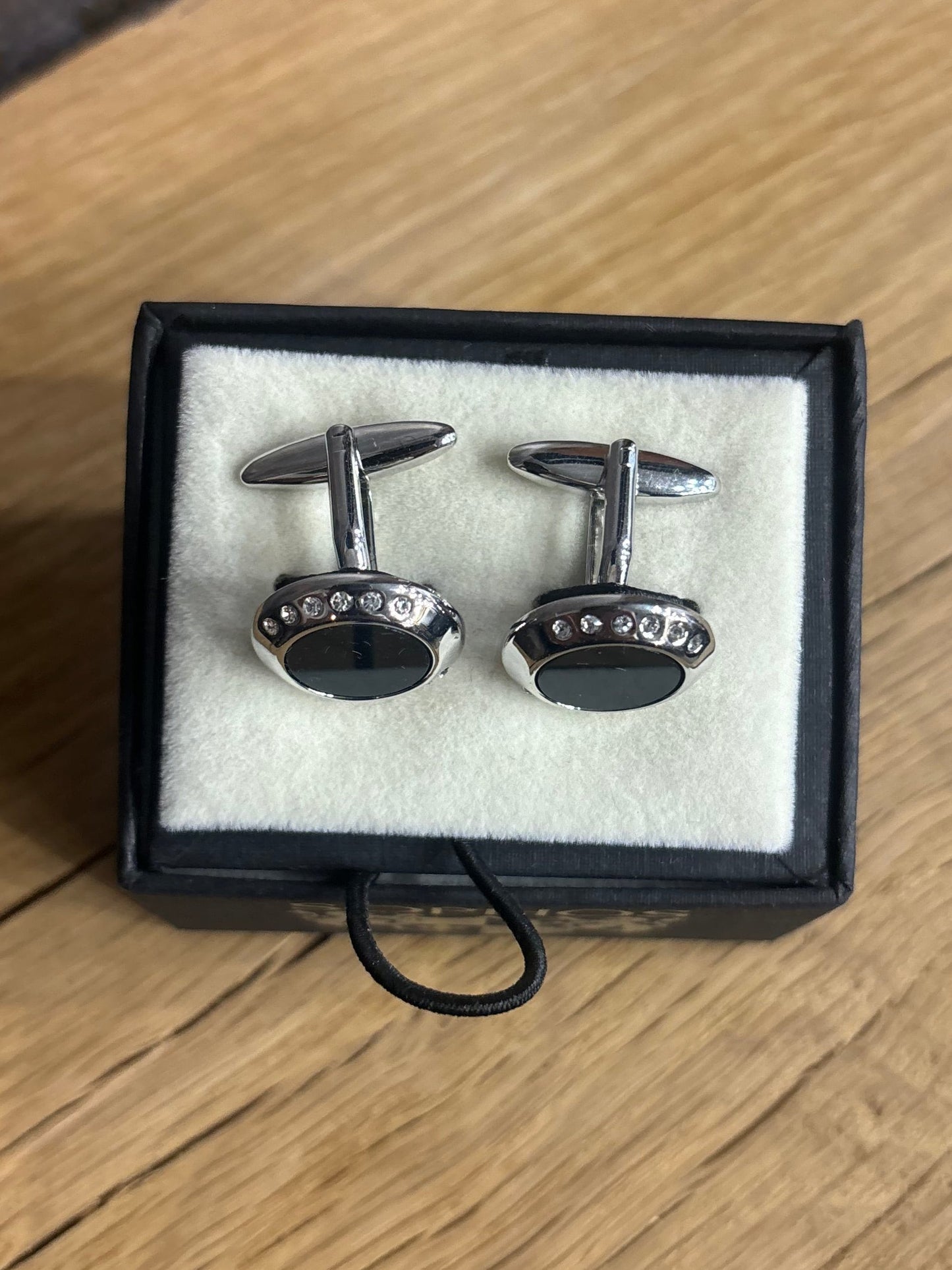 Round Silver Cufflinks With Black Inlay