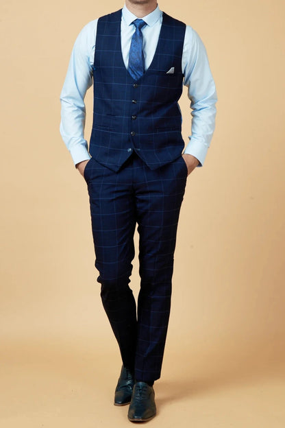 Edinson Navy Sky Check Waistcoat