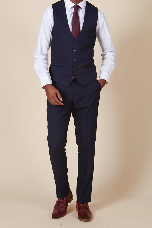 Edinson Navy Wine Check Waistcoat