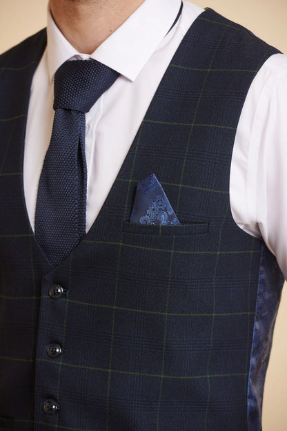 Edinson Navy Green Check waistcoat