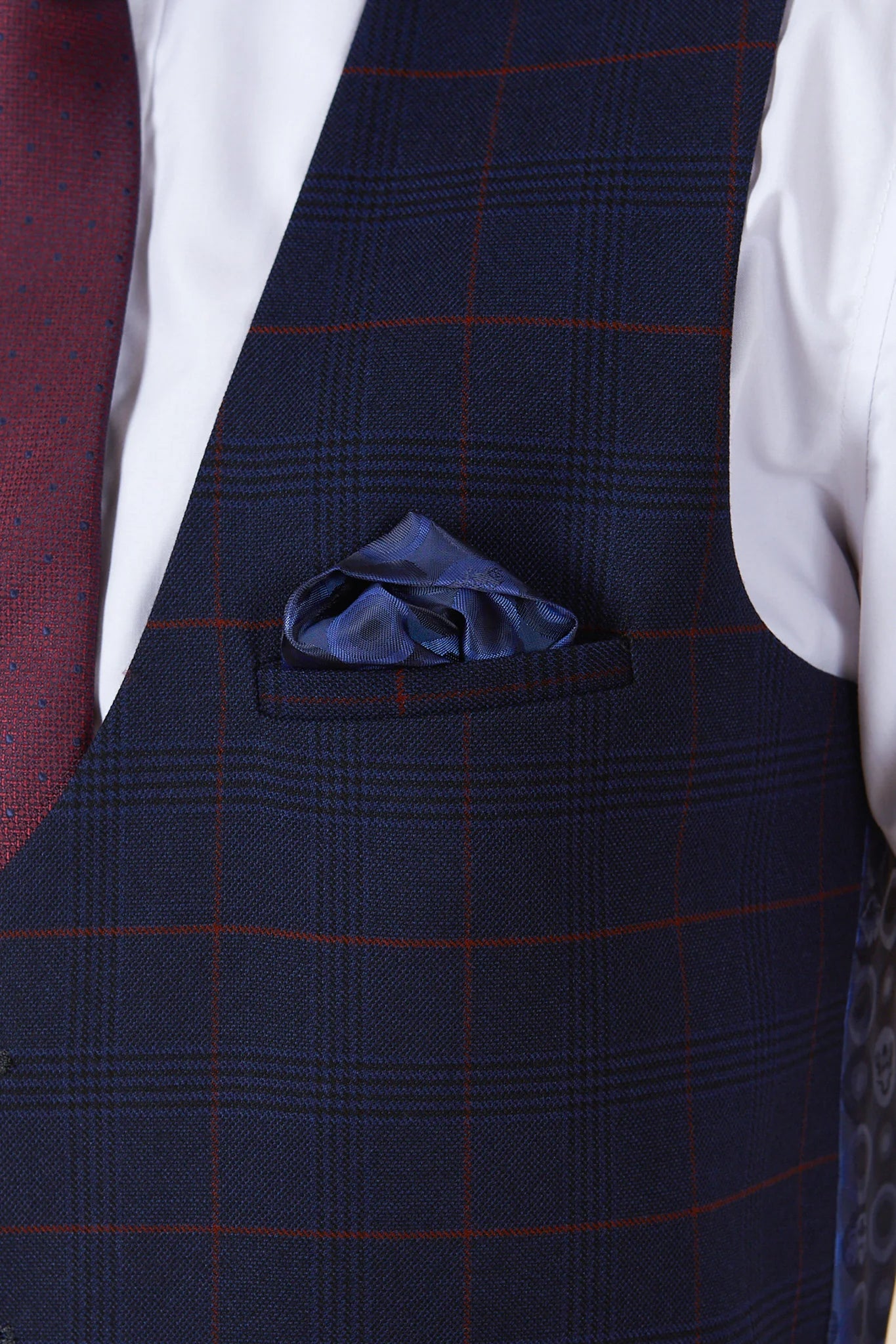 Edinson Navy Wine Check Waistcoat